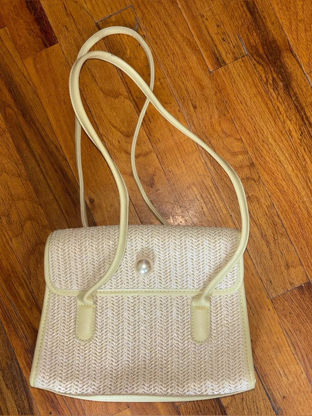 Cream & Yellow Woven Handbag - Picture 1 of 7
